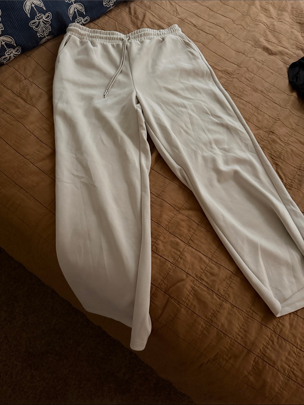 Women's Cream Drawstring Track Pants - Casual Comfort